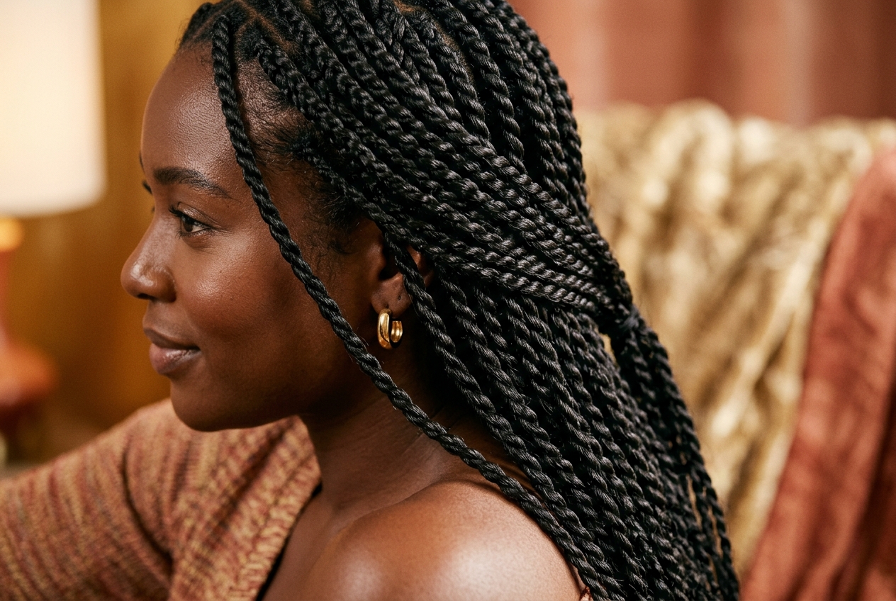 Senegalese twists styled neatly